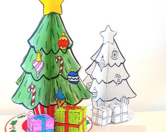 Paper CHRISTMAS TREE SCENE Printable Activity, Paper Craft Kit, Cut and Colour pages, Arts and Crafts for kids