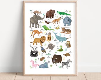 Alphabet Animal Print: A-Z Nursery Wall Art (Digital Download), Cute nursery wall art