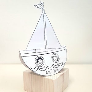Costruisci una barca di carta a dondolo, barca artigianale stampabile, fogli di attività, kit di artigianato di carta, pagine da tagliare e colorare, arti e mestieri per bambini