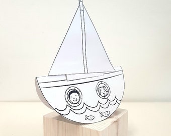 Construire un bateau à bascule en papier, bricolage à imprimer, feuilles d&#39;activités, kit de créations manuelles en papier, pages à découper et en couleur, travaux manuels créatifs pour enfants