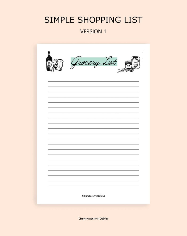 Simple Grocery Shopping List, Grocery Printable Template, Grocery Planner, Instant Download, PDF image 5