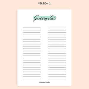 Simple Grocery Shopping List, Grocery Printable Template, Grocery Planner, Instant Download, PDF image 2