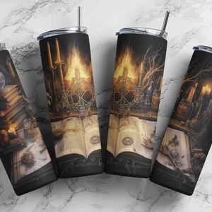 Enchanter's Desk Witchcraft Magic Dark Academia Straight Skinny Tumbler Drawing 20oz Seamless Design