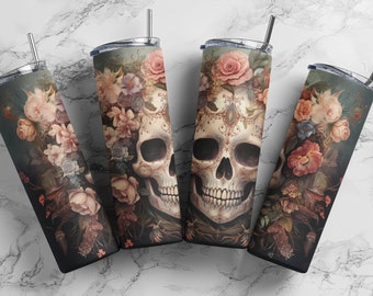 Sublimatieontwerp bloemenschedel 20 oz beker (digitale download)