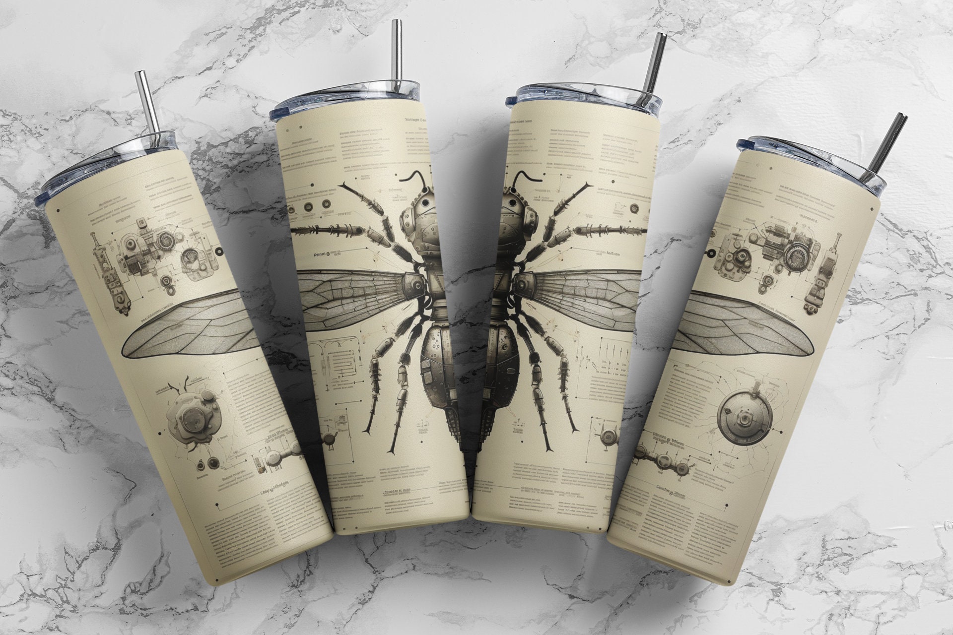 Alien Insect Vintage Schematics Diagram Skinny Tumbler Drawing 20 Oz ...