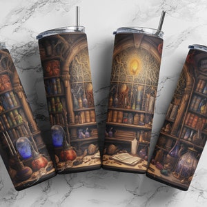 Wizardry Magic Books Collections Skinny Tumbler Drawing 20 oz Seamless Design