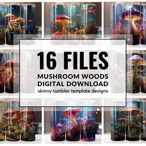 16 Mushroom Magic Woods Skinny Tumbler Designs Templates, high resolution PNG files