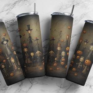 Halloween Characters Stylish Edgy Anti-Mainstream Drawing 20oz Skinny Tumbler Seamless Design