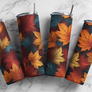 Fall PNG Leaves Halloween Skinny Tumbler 20oz Wrap Seamless Design