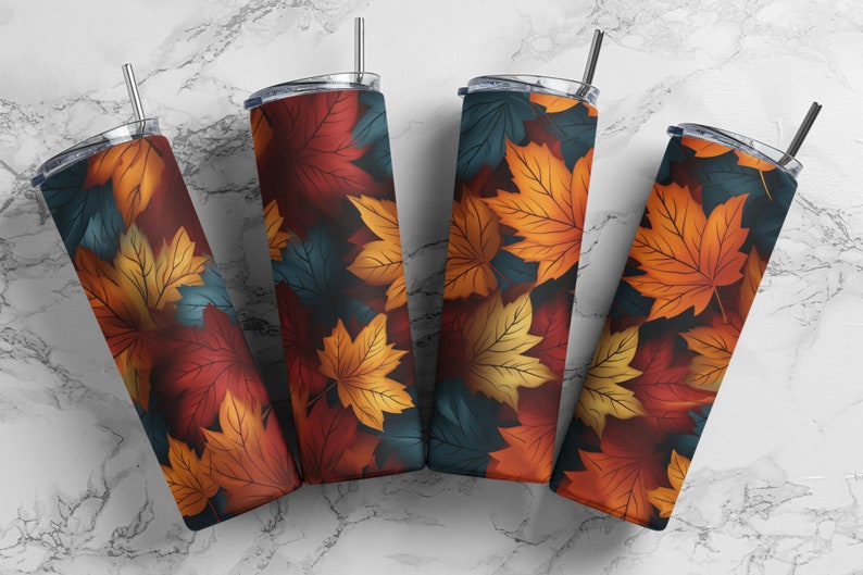 Fall PNG Leaves Halloween Skinny Tumbler 20oz Wrap Seamless Design - Etsy