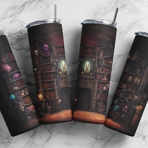 The Witch&#39;s Library Skinny Tumbler Drawing 20 oz seamless design