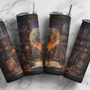 Magician&#39;s Workshop Witchcraft Magic Dark Academia Straight Skinny Tumbler Drawing 20oz Seamless Design