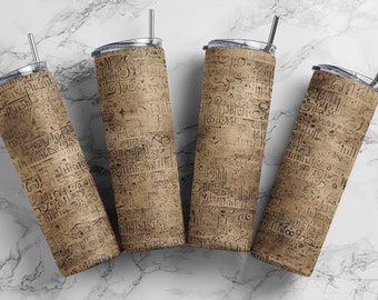Ancient Manuscript Fantasy Design Skinny Tumbler Template, Seamless Pattern