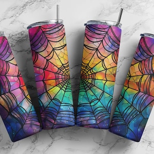 Spiderweb Stained Glass Skinny Tumbler Wrap – 20oz Fall Halloween Seamless Design