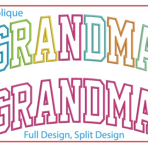 Op de afbeelding: Applicatiedesign voor "Oma" in een gesplitst ontwerp met een volledige ontwerpversie. Het volledige ontwerp is in regenboogkleuren, en het gesplitste ontwerp is in roze en wit.