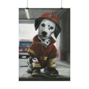 Rolled Poster (EU), Marshall from Paw Patrol, Pastel Painting, Real Dog in Fire Station, Handmade Art, Kids Room Decor