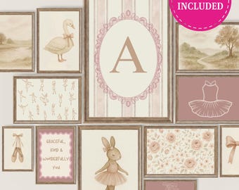 Ballerina Nursery Gallery Wall Art Set Girl Room Custom Letter Ballet Print For Toddler Room Baby Girl Pink Nursery Decor PRINTABLE | S16