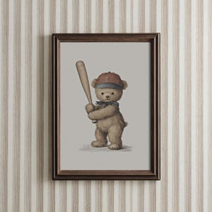 Baseball Teddy Bear Nursery Print Fun Animal Illustration for Boy Room Playroom Decor Toddler Wall Art PRINTABLE Cute Vintage Bear  | 24