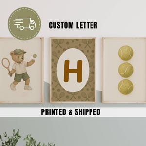 Arte de pared para niños con temática deportiva, impresión de tenis, arte de pared para guardería, letras, tenis para niños pequeños, juego de sala de juegos divertido para niños, juego de tres, decoración impresa y enviada / 39