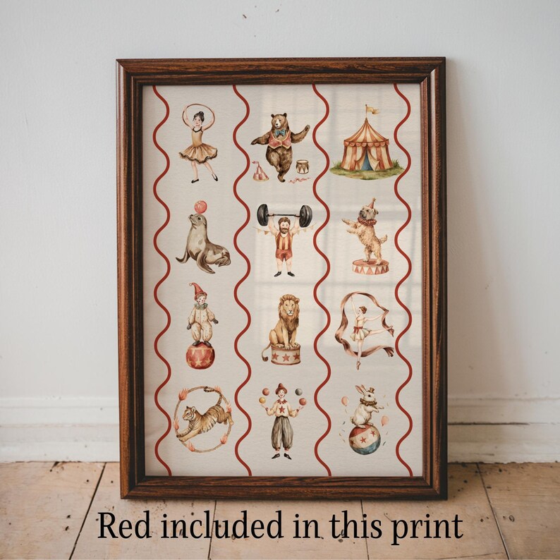 Vintage Circus Nursery Print Retro Carnival Animal Kids Room Wall Art Cute Big Top Illustration Playroom Decor Printable Baby Wall Art | 162 image 2