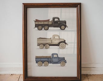 Impresión de guardería de camión vintage, divertida ilustración de vehículo para habitación de niño, arte de pared para niños pequeños, imprimible, lindo coche, camión, decoración de habitación infantil / 27