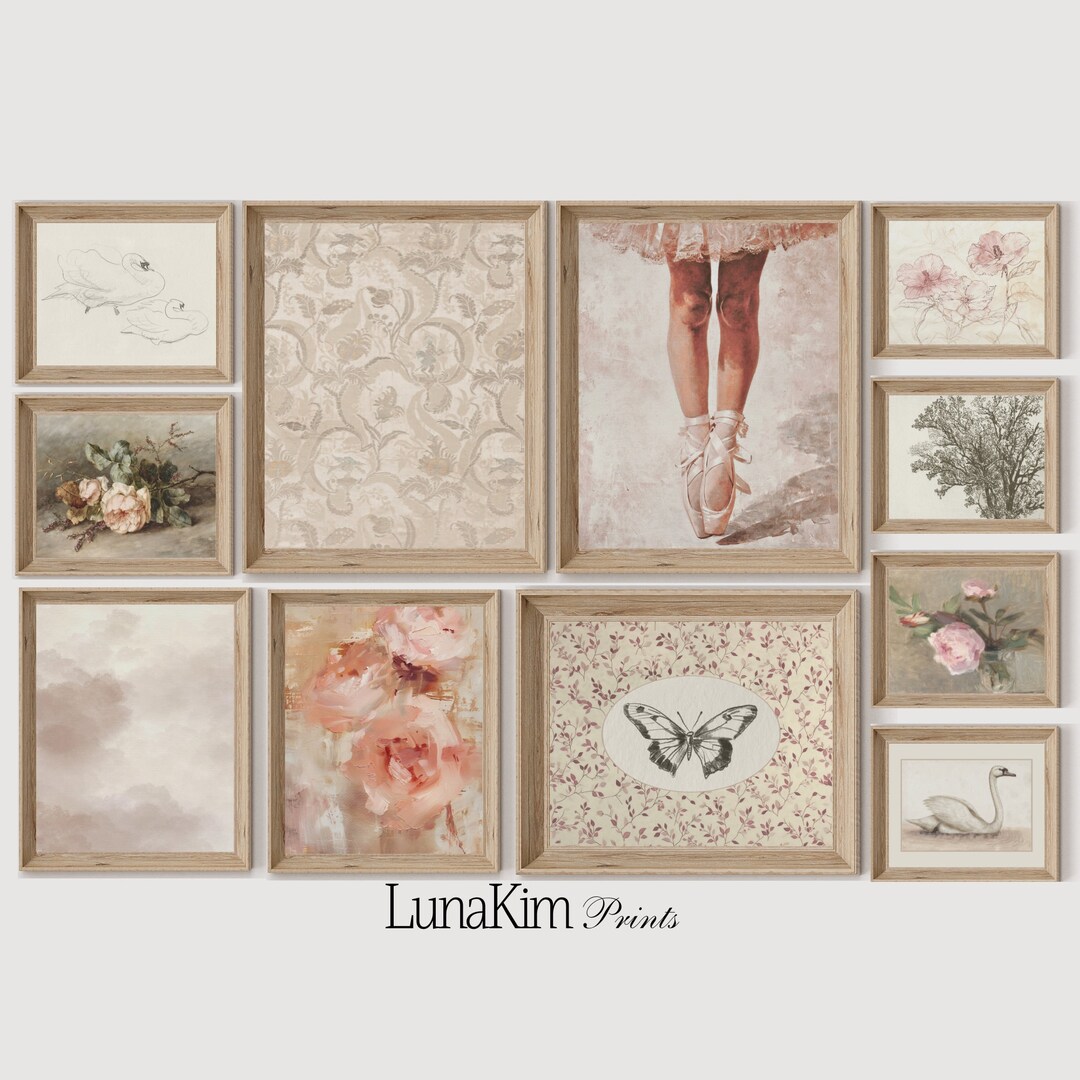 Nursery Gallery Wall Set Pink Vintage Wall Art for Girls Room Pretty ...