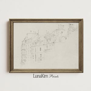 Vintage Architectural Sketch Print Neutral Building Drawing Wall Art for Home French City Facade Pencil Illustration Printable Artwork | 70