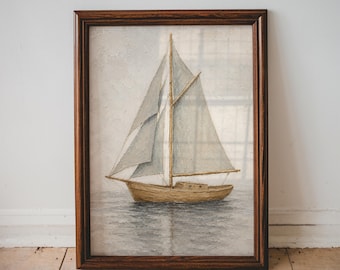 Vintage Style Sailboat Wall Art Coastal Boys Room Decor Nautical Boat Print Vintage Seascape Printable Ocean Nursery Digital Download | 23