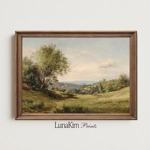 Tranquil Rolling Hills Landscape Wall Art Rustic European Countryside Print With Trees And Soft Vintage Texture For Calm Home Decor | 51