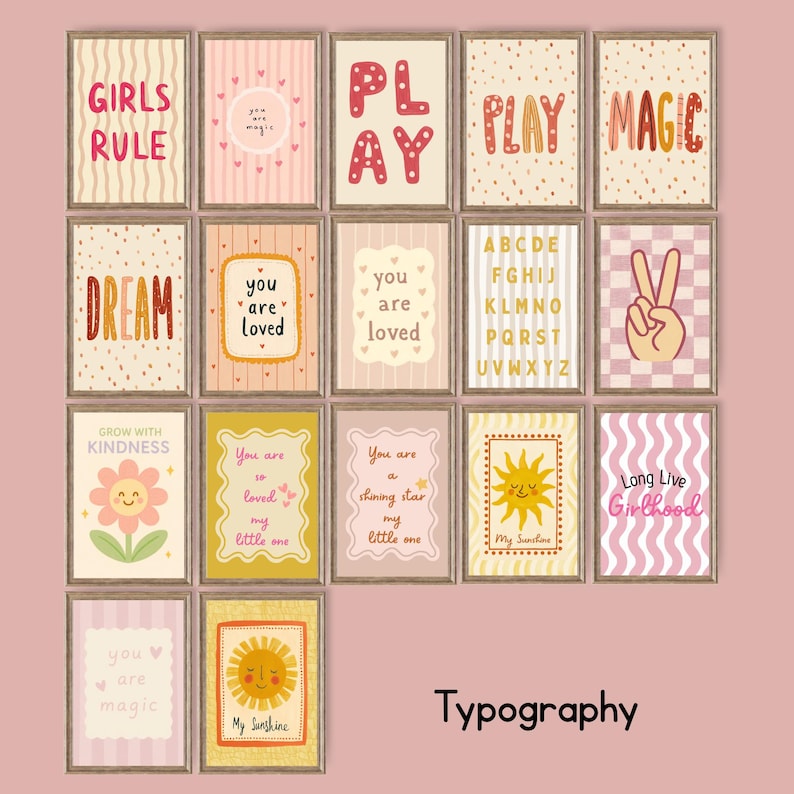 Girls Nursery Wall Art Bundle Playful Kids Prints Set of 90+ Printable ...