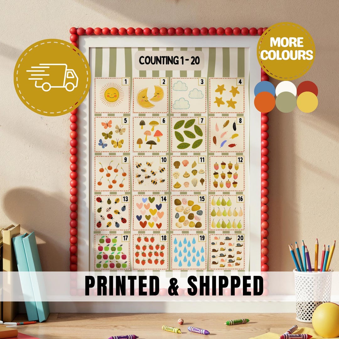 Educational Wall Art Number Chart for Kids Nursery Decor Preschool ...