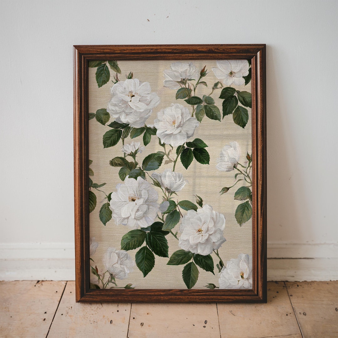 Vintage White Floral Wall Art Print Neutral Botanical Poster ...