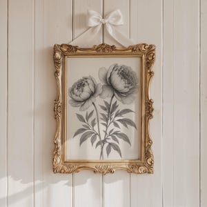 Vintage Botanical Peony Wall Art PRINTABLE Drawing Cottagecore Nursery Decor Floral Sketch Print Baby Girl Room Botanical Wall Decor | 6
