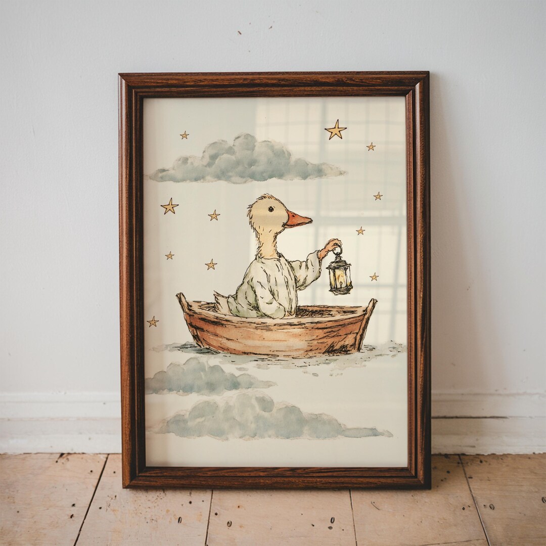 Vintage Duck Nursery Wall Art Boat Illustration Baby Animal Print ...