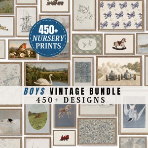 Vintage Nursery Bundle Set 450+ Gallery Prints Blue Little Boy Room Wall PRINTABLE Art Vintage Nursery Wall Decor Baby Shower Gift Art | S1