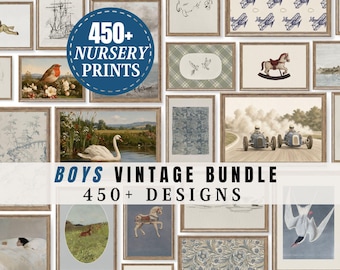 Vintage Nursery Bundle Set 450+ Gallery Prints Blue Little Boy Room Wall PRINTABLE Art Vintage Nursery Wall Decor Baby Shower Gift Art | S1