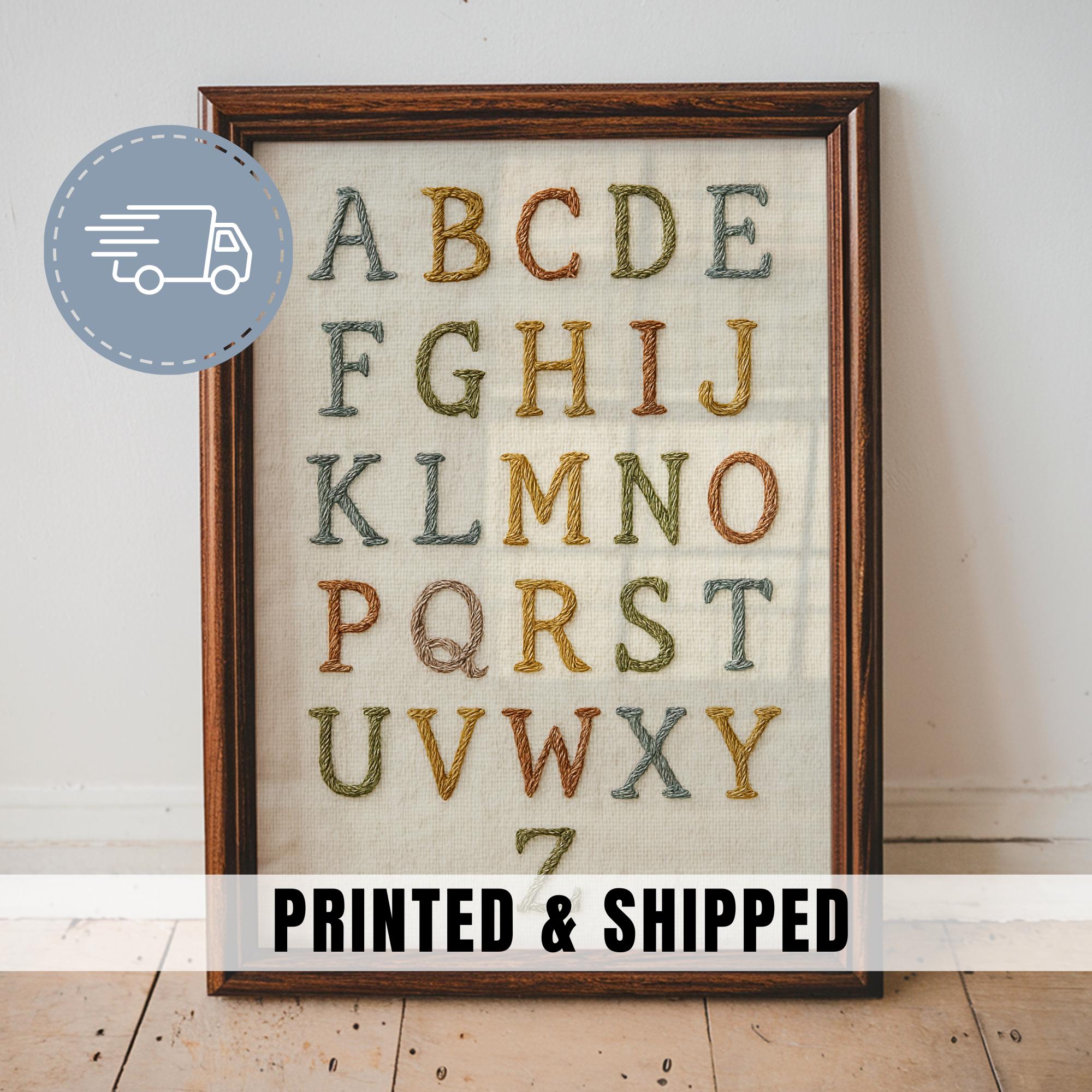 Boy Nursery Alphabet Print Vintage Embroidery STYLE ABC Wall Art ...