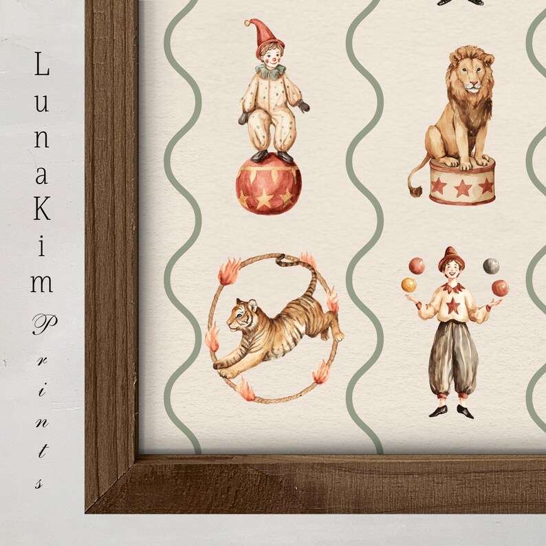 Vintage Circus Nursery Print Retro Carnival Animal Kids Room Wall Art Cute Big Top Illustration Playroom Decor Printable Baby Wall Art | 162 image 13