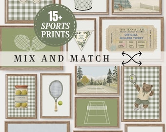 Nursery Art PRINTABLE Green Sage Sports Wall Decor Set Vintage Tennis Toddler Boy Room Gallery Sport Themed Boy Wall PRINTABLE Decor | S14