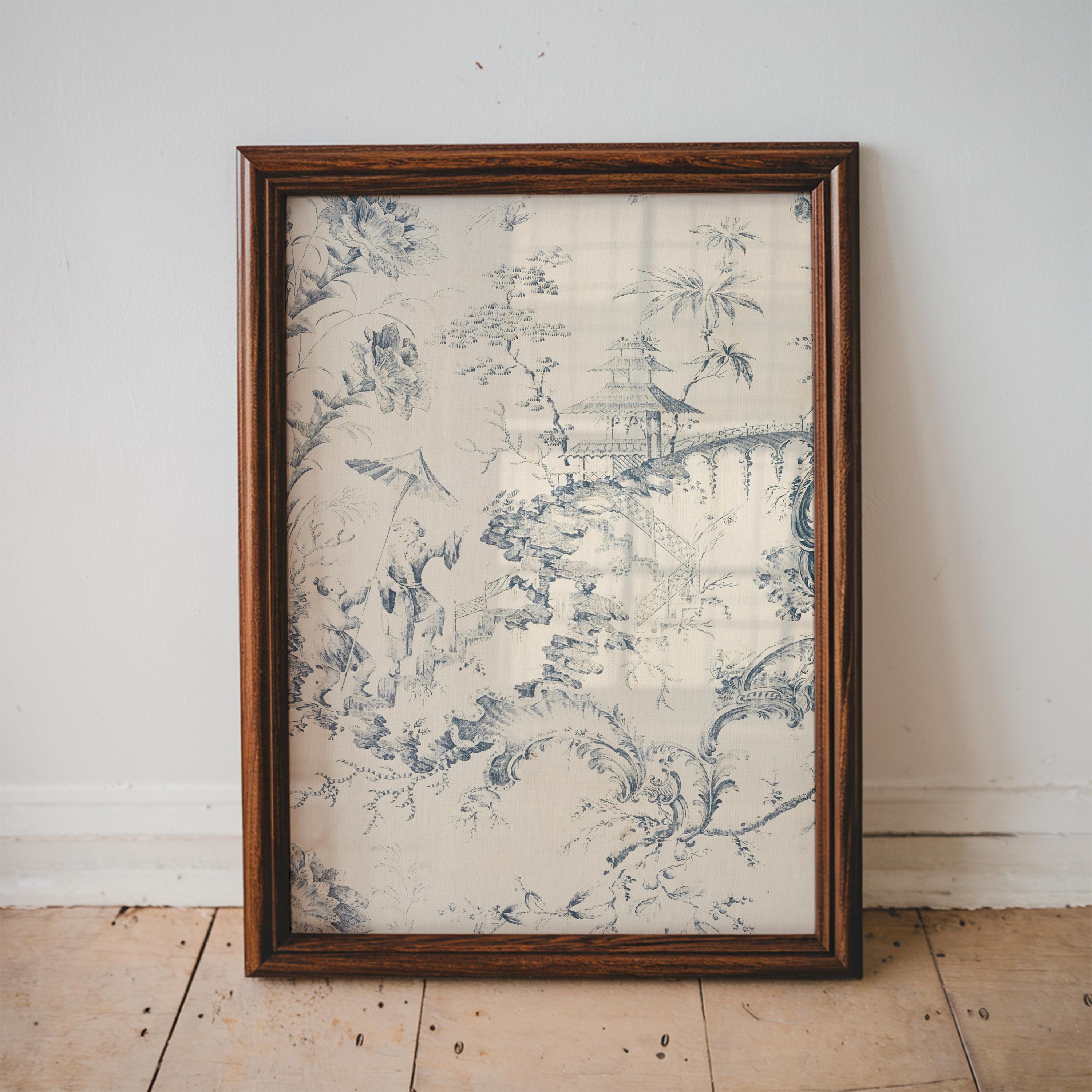 Boys Vintage Blue Toile Wall Art Print Toddler Nursery Decor Classic ...