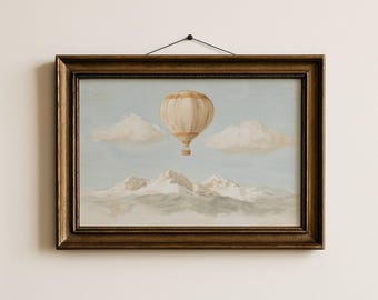 Hot Air Balloon Wall Art Print Boys Nursery Adventure Transportation Decor Toddler Room Balloon Artwork For Playroom Imagination | 70