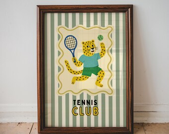 Arte de pared para guardería, club de tenis, imprimible, decoración para habitación infantil, ilustración de animales de tenis, impresión deportiva para guardería, dormitorio infantil, descarga / 58