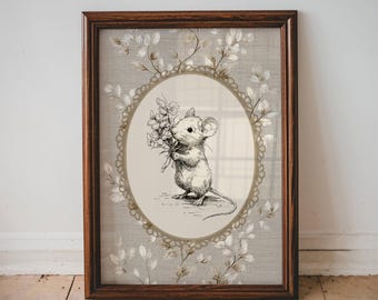 Mouse Sketch Wall Art PRINTABLE Vintage Nursery Animal Drawing Soft Mouse Print Baby Toddler Room Decor Vintage Bedroom Wall Art Gift | 11