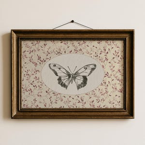 Butterfly Wall Art For Girls Room Nursery Printable Floral Background With Vintage Botanical Illustration Soft Pink Decor Baby Gift | 19 image 1