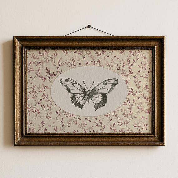 Butterfly Wall Art For Girls Room Nursery Printable Floral Background With Vintage Botanical Illustration Soft Pink Decor Baby Gift | 19