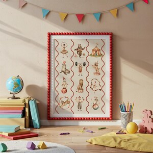 Vintage Circus Nursery Print Retro Carnival Animal Kids Room Wall Art Cute Big Top Illustration Playroom Decor Printable Baby Wall Art | 162 image 5