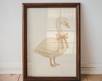 Swan with Bow PRINTABLE for Girl Room Nursery Wall Art Toddler Bedroom Decor Vintage Style Illustration Baby Shower Gift Animal Print | 05
