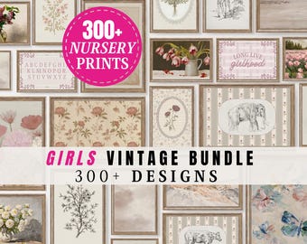 Cottage Girl Nursery Bundle Set 300+ Gallery PRINTABLE Baby Girl Wall Art Collection Floral Art for Nursery Decor Baby Shower Gift | S1