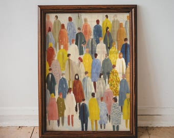Arte de parede abstrata de multidão, pintura de pessoas coloridas, impressão texturizada moderna, arte de figura contemporânea para sala de estar, escritório, decoração de galeria | 12