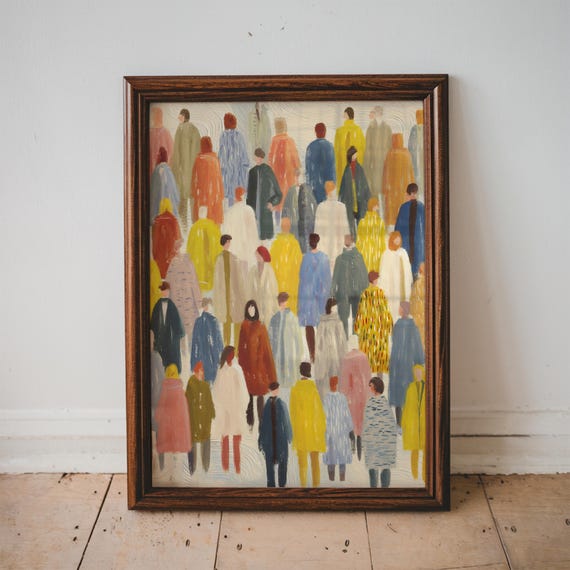 Abstract Crowd Wall Art Colorful People Painting Modern Textured